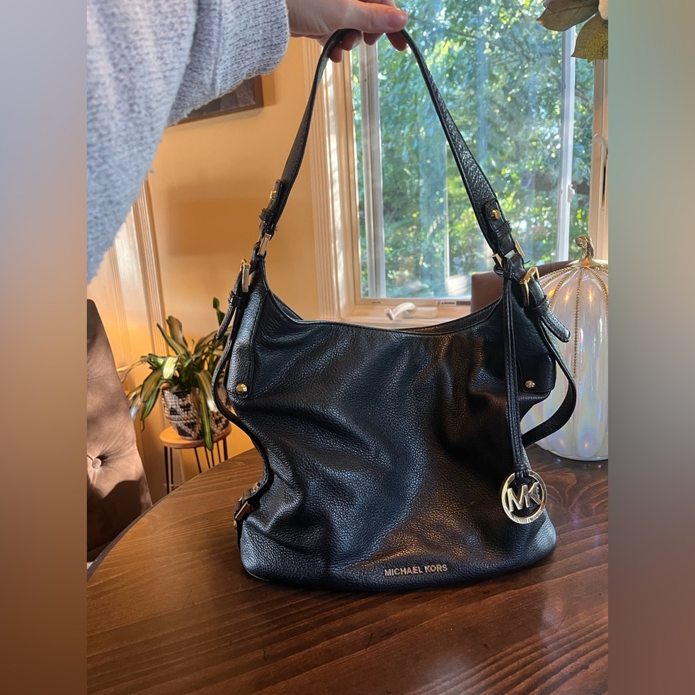Michael Kors Bedford Black Pebbled Leather Shoulder Bag